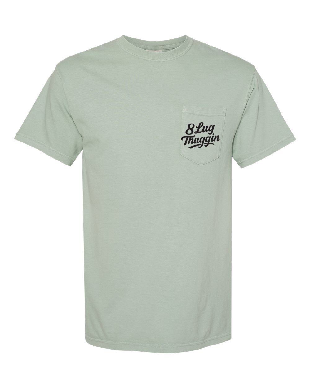 Comfort Colors Bay t-shirt with the 8 Lug Thuggin logo on the left chest pocket.