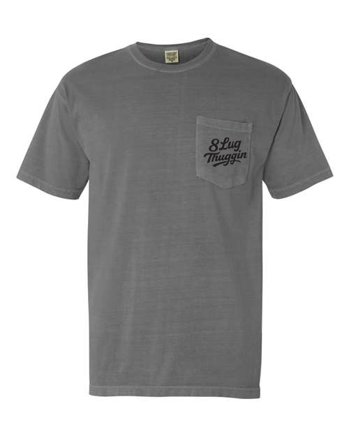 Comfort Colors Grey t-shirt with the 8 Lug Thuggin logo on the left chest pocket.